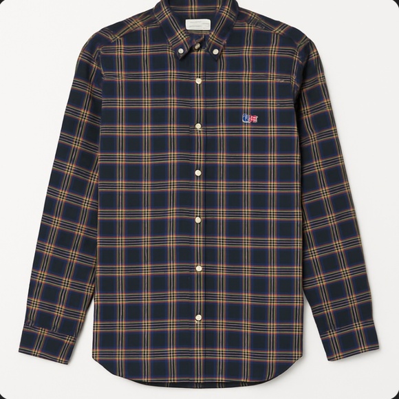 Maison Kitsuné Plaid Button Down Shirt Size 44 (M) Green Navy Red Check Cotton - Picture 1 of 13